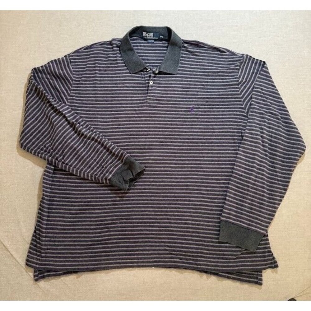 Vintage Ralph Lauren Polo Shirt Adult 2XL Purple Striped Long Sleeve Button Mens